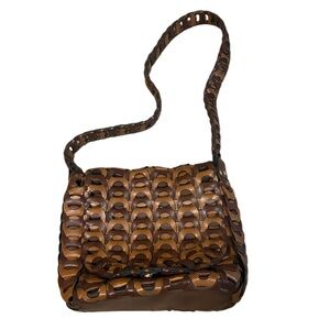 Brown Woven Leather Shoulder Bag